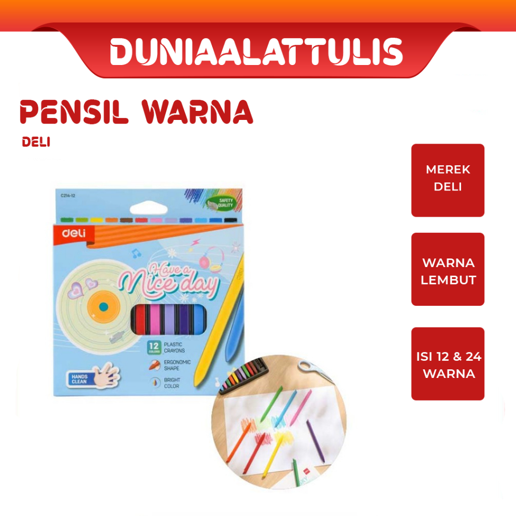 

DELI - CRAYON PLASTIC / CAT CRAYON / PEWARNA CRAYON CC214-12 ISI 12 WARNA SPECIAL AGNES MO EDITION