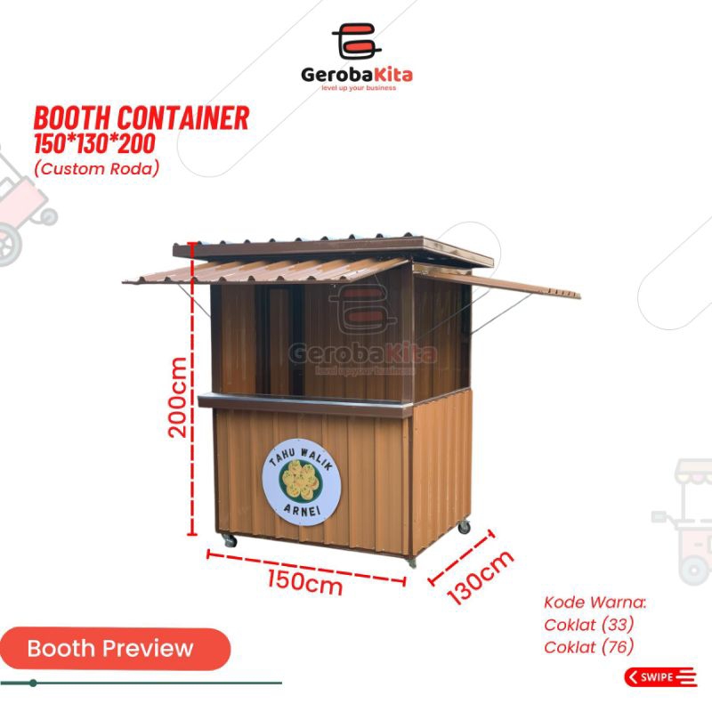 booth kontainer ukuran 150x130x200 custom roda+lantai