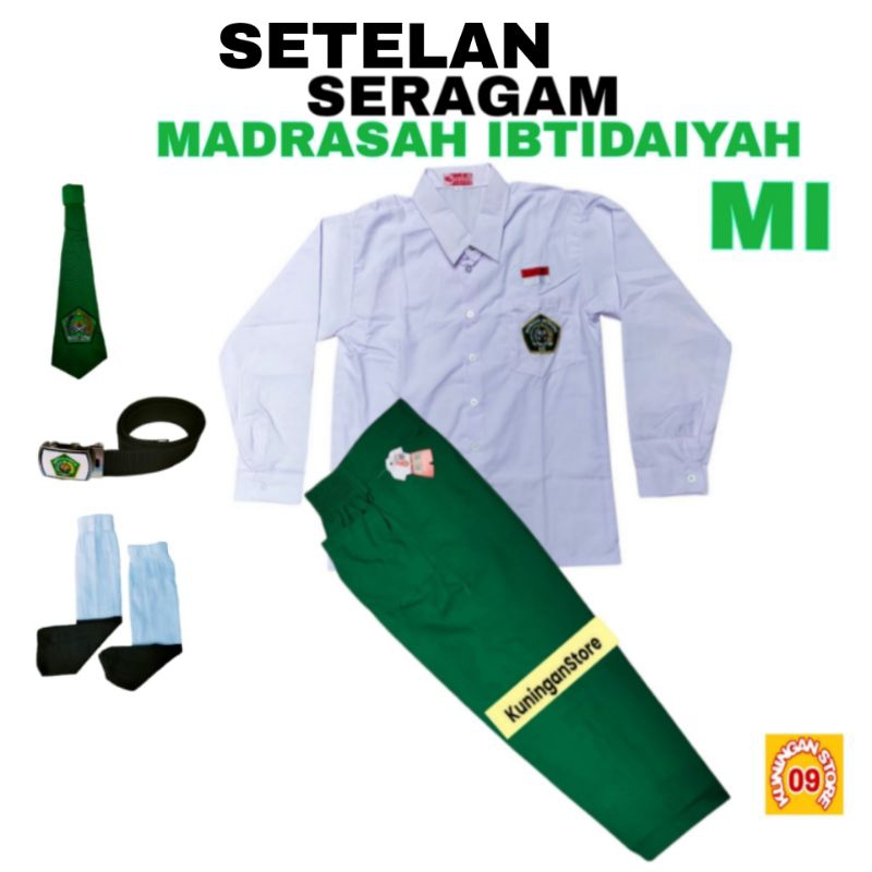 Setelan Seragam Sekolah MI Laki Laki Baju Panjang Celana Panjang Lengkap