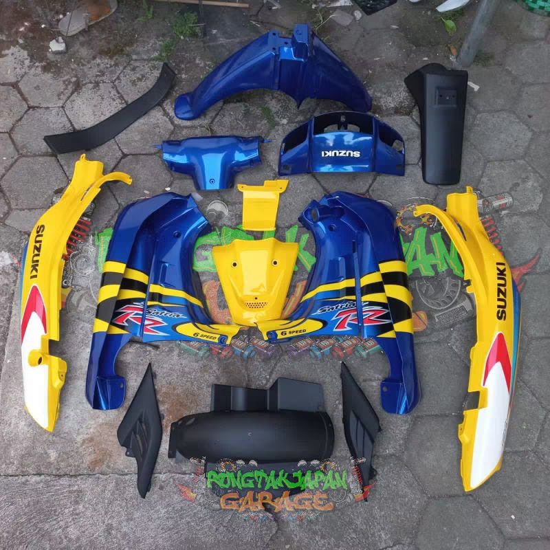full set bodi halus kasar suzuki satria lumba satria2tak 2t biru kuning cover body satria lumba biru
