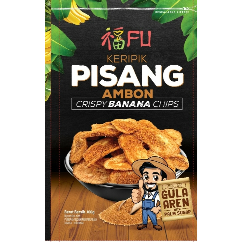 

FU keripik pisang ambon rasa gula aren kualitas export -100 gr / FU crispy Ambon banana chips with palm sugar export quality -100 gr