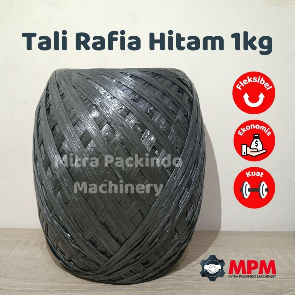 

Tali Rafia Hitam 1 Kg FULL / Tali Plastik Pengikat Barang Ravia 1Kg