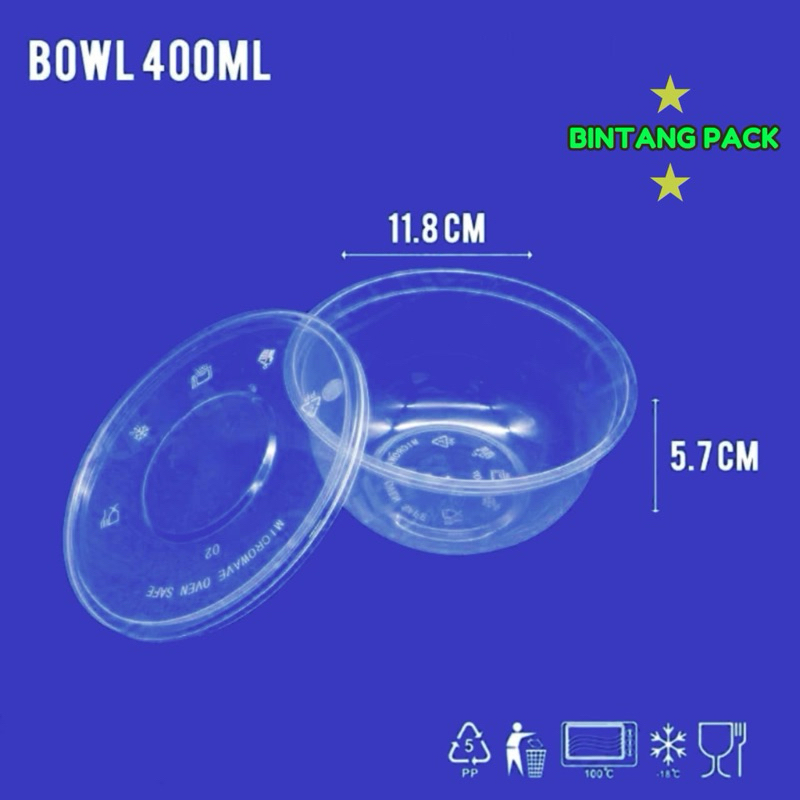 (1 PACK ISI 25 Pcs) Thinwall Bowl 400 ML Mangkok Plastik Bulat Tempat Kotak Makan Nasi Cup Puding 40