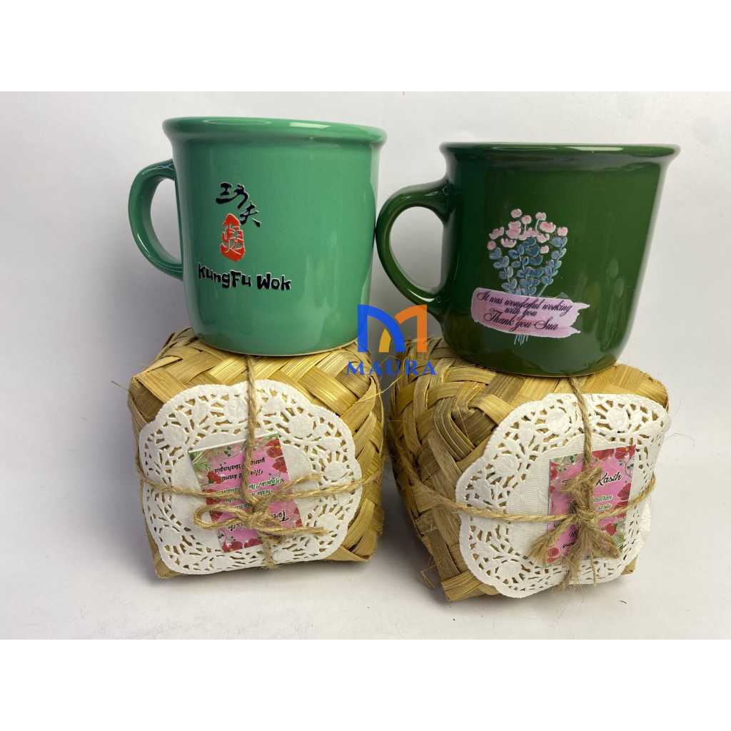 Souvenir Gelas Enamel Keramik Warna Mug NK Cangkir Kopi Stoneware Custom Sablon Warna