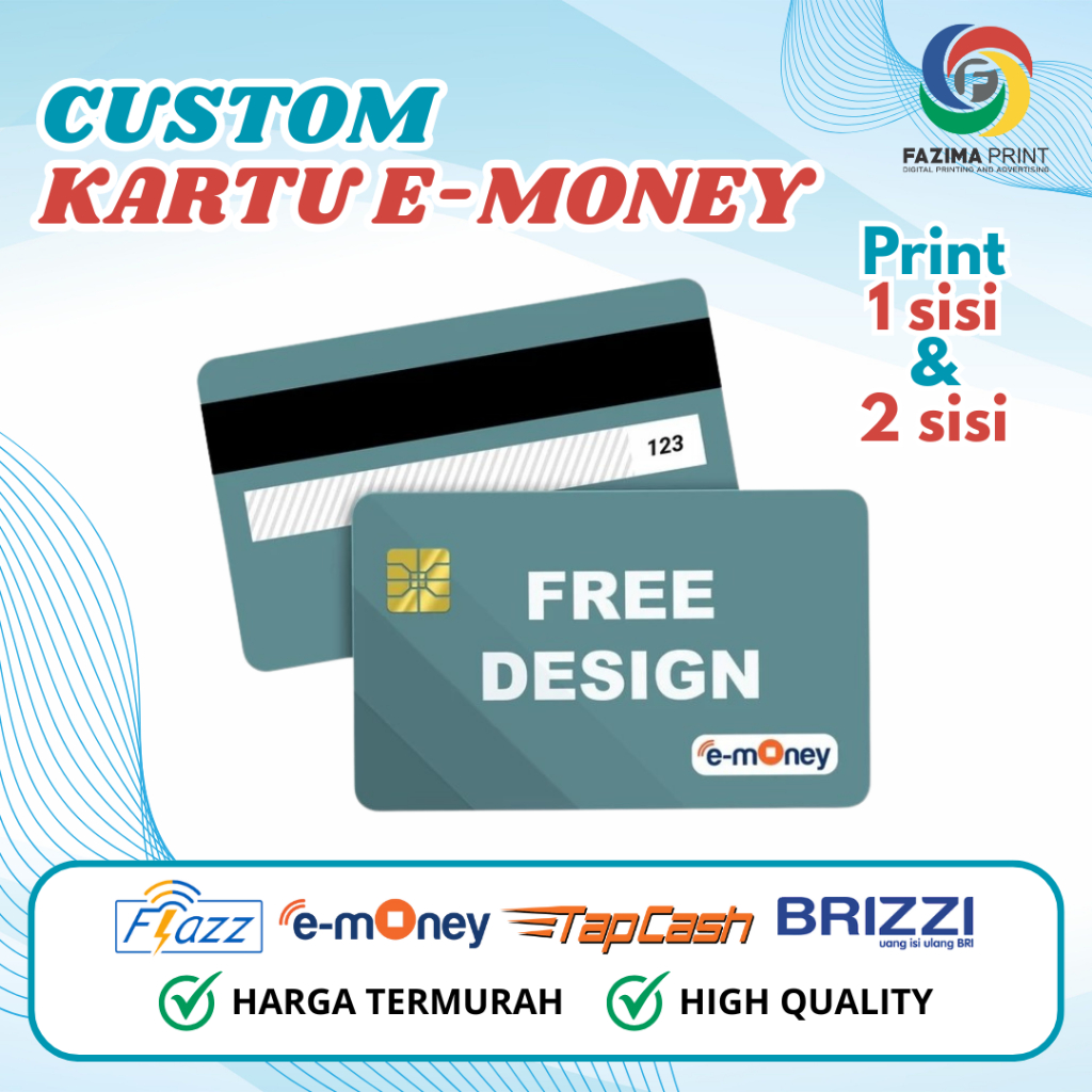 

PROMO Custom Print ETOLL Emoney Flazz Brizzi Tapcash 1 sisi | Cetak E Money | Flazz Gen 2