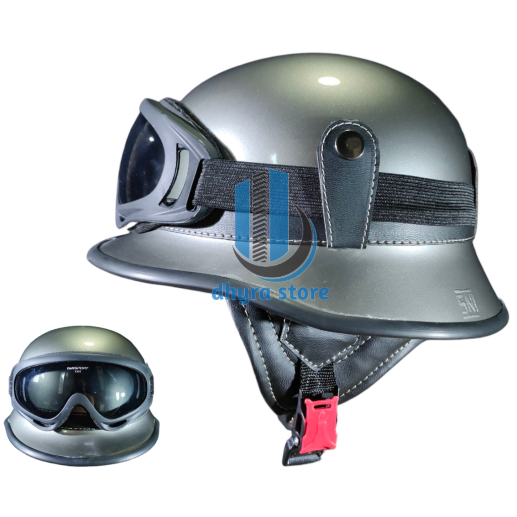Helm Retro Nazi Helm Club Cat Glossy PREMIUM Variasi Helm Saja/Kacamata Chip/Goggles - Helm Klasik