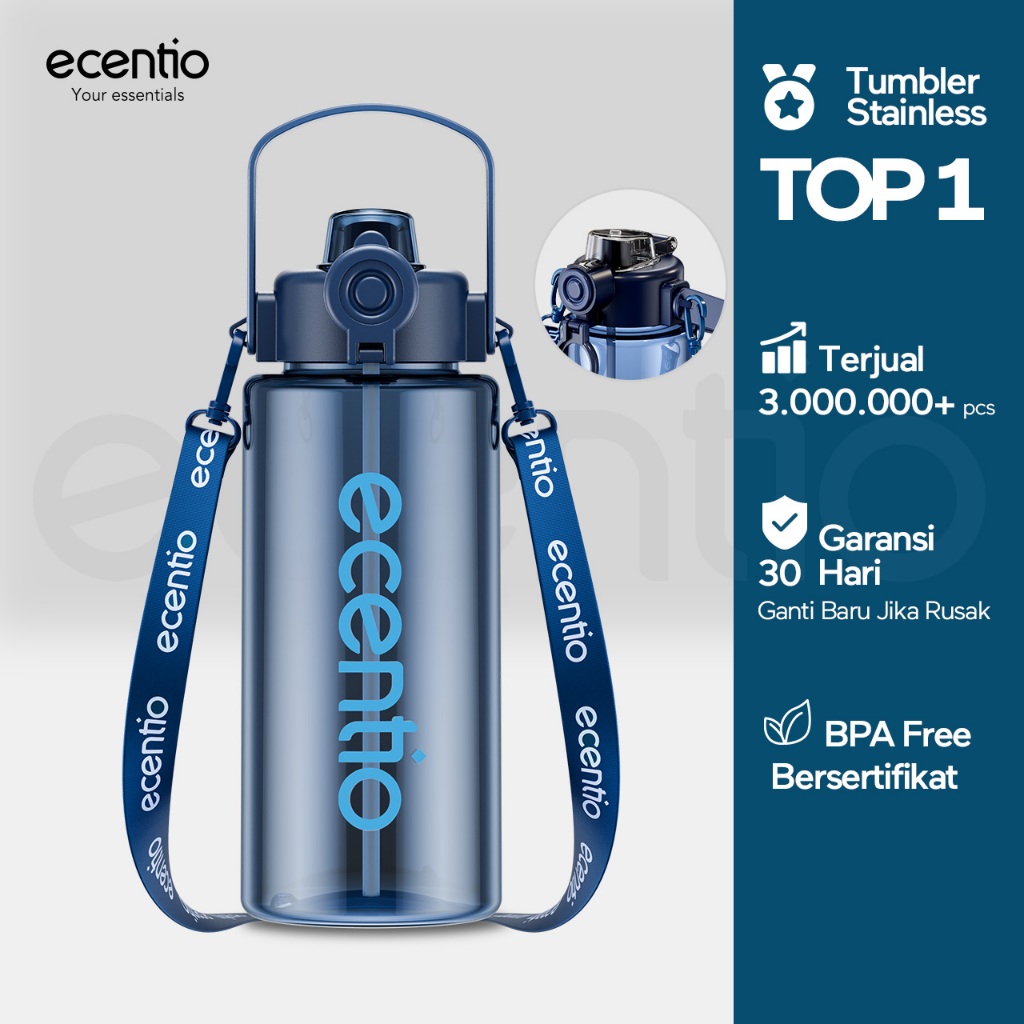 ecentio botol minum 1 liter anti tumpah water bottle Bpa free dengan portable tail