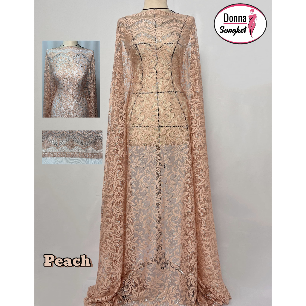 Brokat Peach Glossy Motif Bunga Bintang