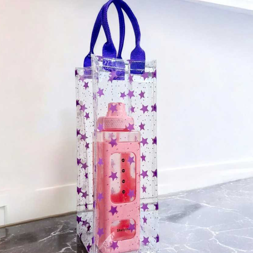 Tas Botol Mika Transparan 2 Liter Motif Bintang Tali Webbing - Tumbler Bag Mika Bening 12 x 12 x 32 