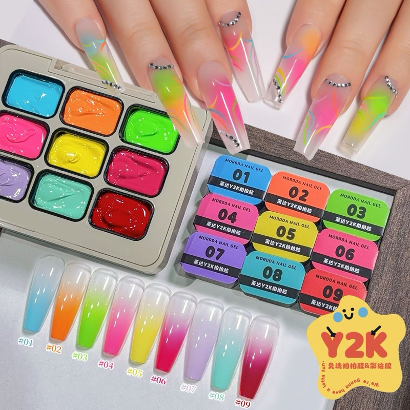 Palette Nail Gel Set Painting Gel 9 Warna Solid Gel Polish Ombre Gel Painting Gel Stamping Gel Oil P