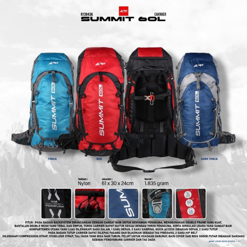 Tas Ransel CARRIER SUMMIT 60L AREI OUTDOORGEAR - CARRIER REI 60L SUMMIT - TAS GUNUNG AREI SUMMIT 60L