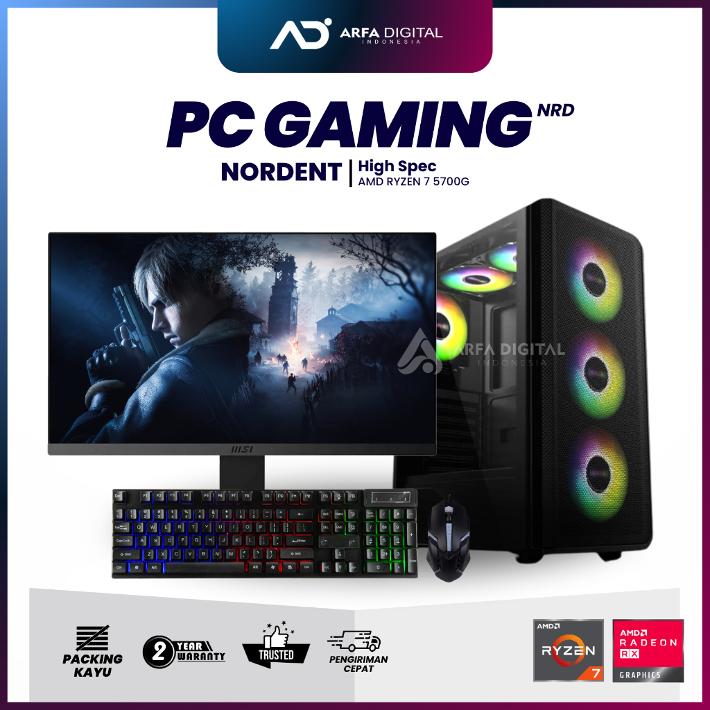 PC Gaming Live Streaming AMD Ryzen 7 5700G SSD 128GB lengkap LED 22 inc Keyboard Mouse GAMING | NORD