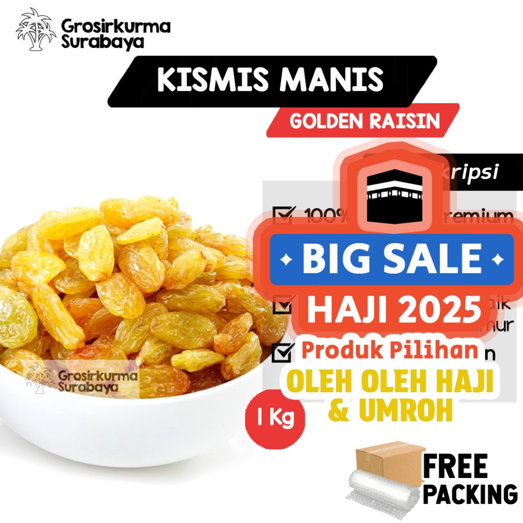 

Kismis Asam Manis 1Kg Golden Raisin Enak & Fresh Cocok Untuk Oleh-oleh Haji Umroh Camilan Sehat