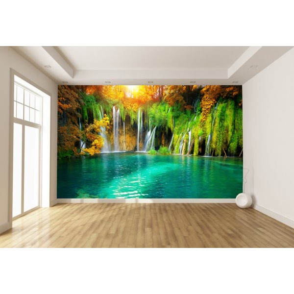 Wallpaper Custom Dinding 3D Pemandangan Alam Stiker Air Terjun Sticker Hutan Stiker Lukisan Pohon