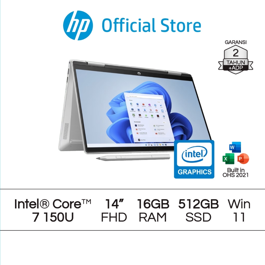 Laptop HP Pavilion x360 2 in 1 Intel Core 7 Intel Graphics 16GB RAM 512GB SSD Blue / Silver Windows 