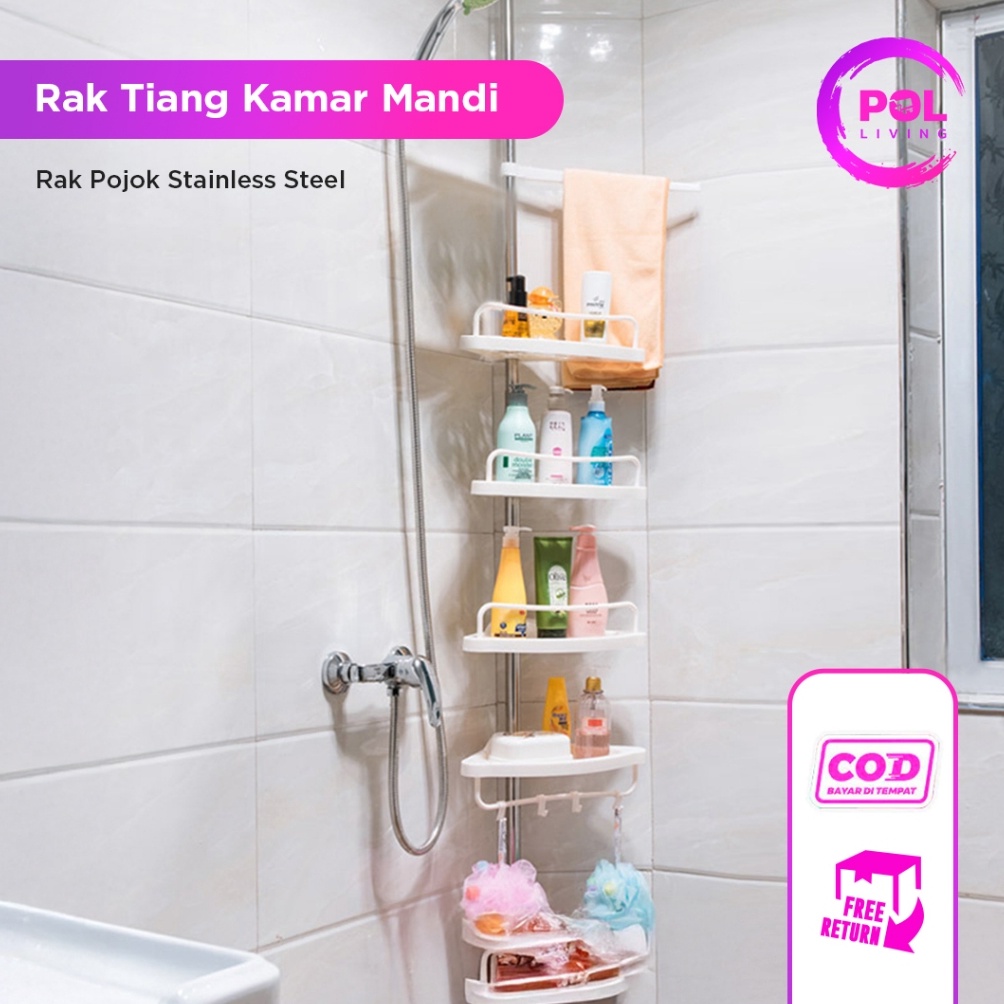 KODE G99A POL Rak Sudut Tiang Kamar Mandi Plastik