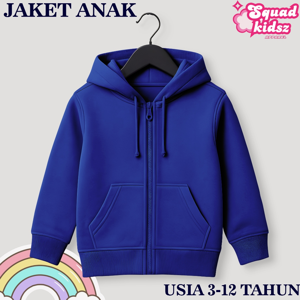 Squad Kidsz Jaket Zipper Anak Cowok Cewek Polos Biru Benhur Usia 3-12 Tahun Keren