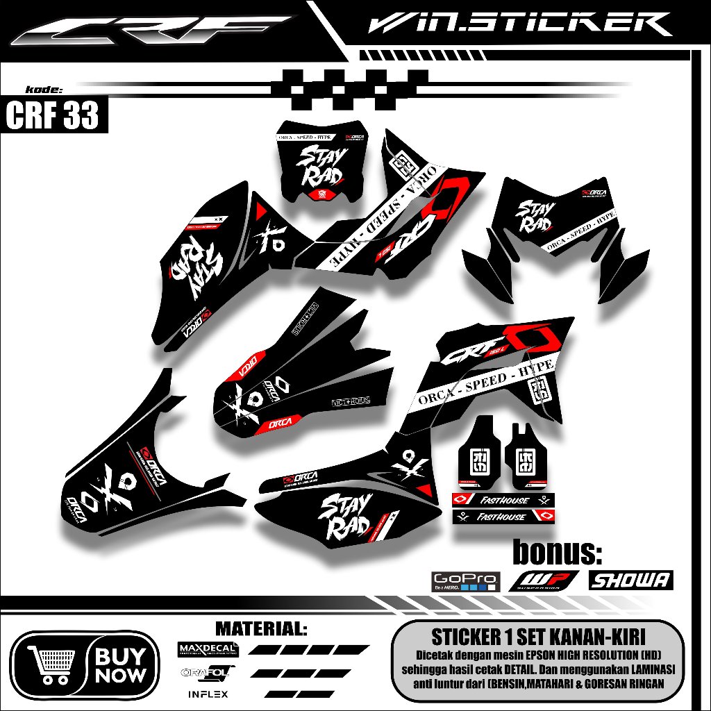 Dekal CRF ORCA  Body Hitam _ DECAL STICKER CRF 150L Tema ORCA | Oneonenine