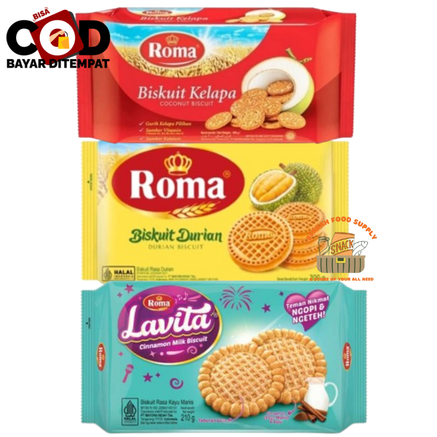 

[ BERKAH ]Roma Biskuit Kelapa 300gr Biskuit Durian 300gr Lavita Cinnamon Milk Biscuit 210gr Biskuit Rasa Kayu manis Snack Cemilan Murah Halal