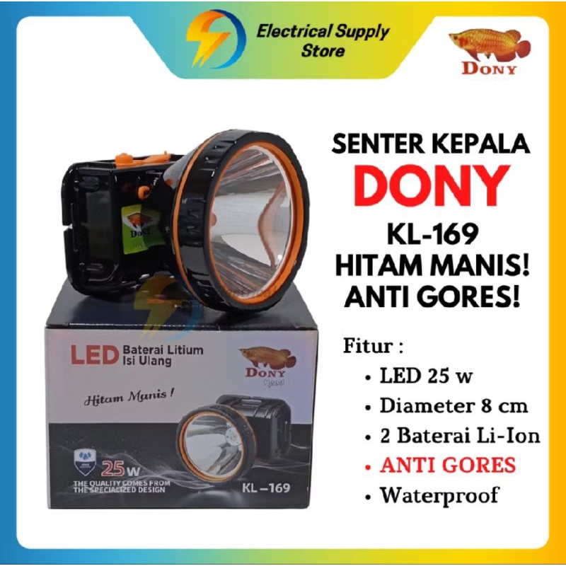 dony kl-169 senter kepala original 25watt cahaya putih waterproof baterai isi ulang