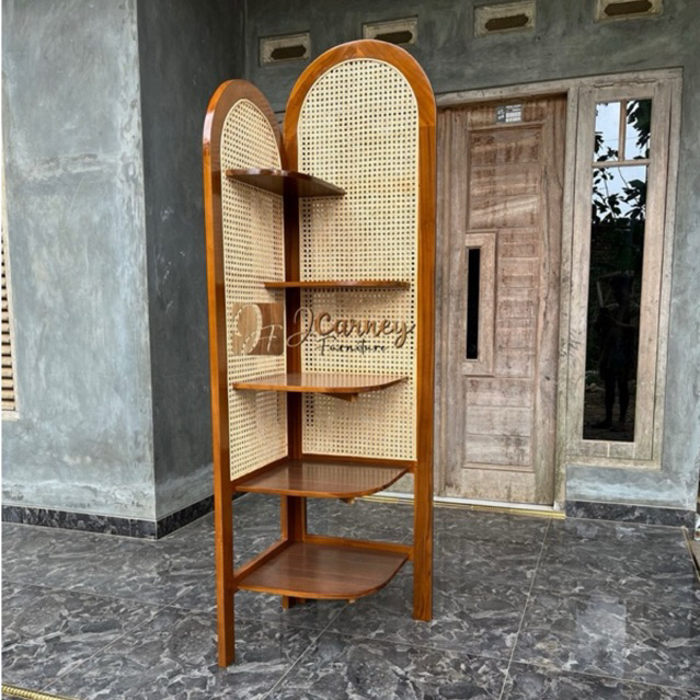 RAK SUDUT ROTAN PARTISI RUANG TAMU KAYU JATI MINIMALIS