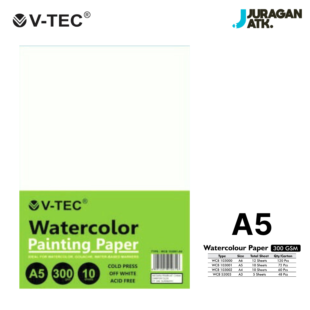 

WaterColor Painting Paper A5 300gsm V-Tec Type: WCB 103001-A5