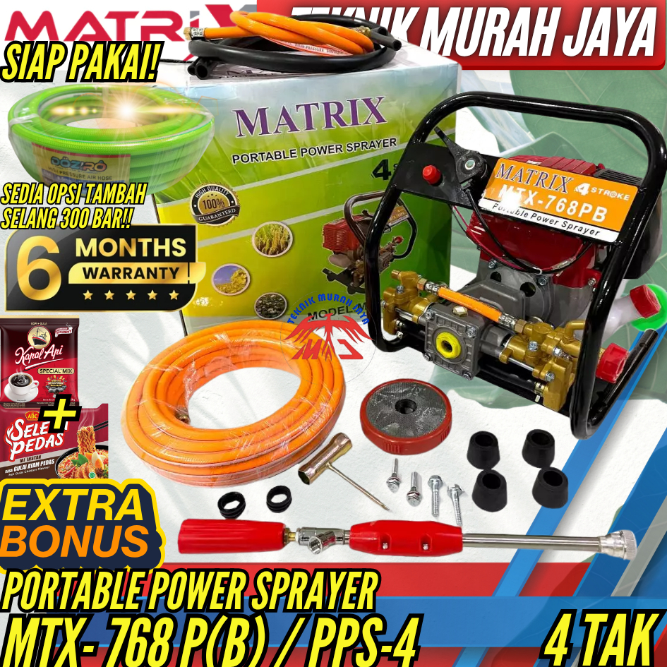 MATRIX MTX-768B 4 TAK  Pompa Power Sprayer Bensin Mesin Jet Cleaner Portable MTX 768 B Mesin Steam S