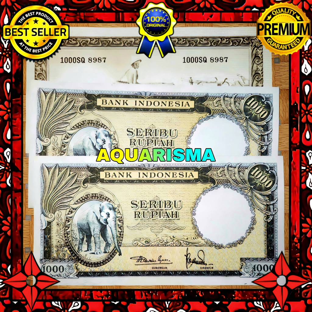 KOLEKSI NUMISMATIK - SOUVENIR REPRO UANG KUNO 1000 RUPIAH INDONESIA GAJAH 1957