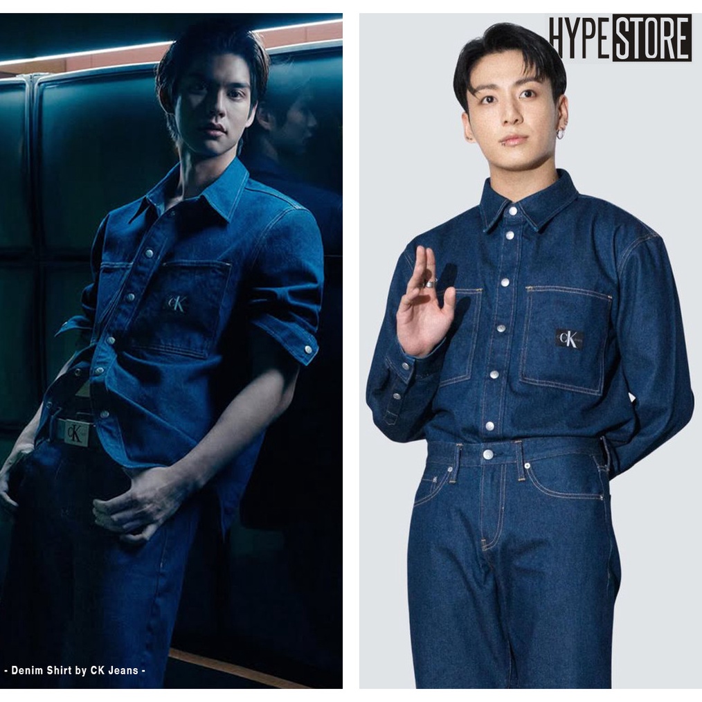 KODE E86C Hypestore Kemeja Denim Pria Caaalvin Klen x Jungkook Bright
