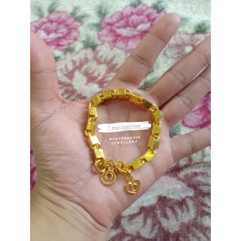 Gelang Jumbo Balok Batang Rantai Polosan Lapis Emas 999 Banjar