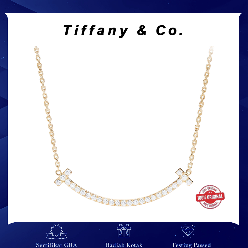 PREMIUM Kalung TIFFANY & CO. T Smile 18K Rose Gold+Berlian - 100% ASLI - Free Box + Sertifikat - GRA