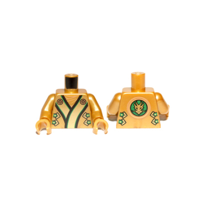 Lego Part 973pb1348c01 Torso Ninjago Robe with Black, Green, and Gold Trim, Straps, Clasps, Dragon H