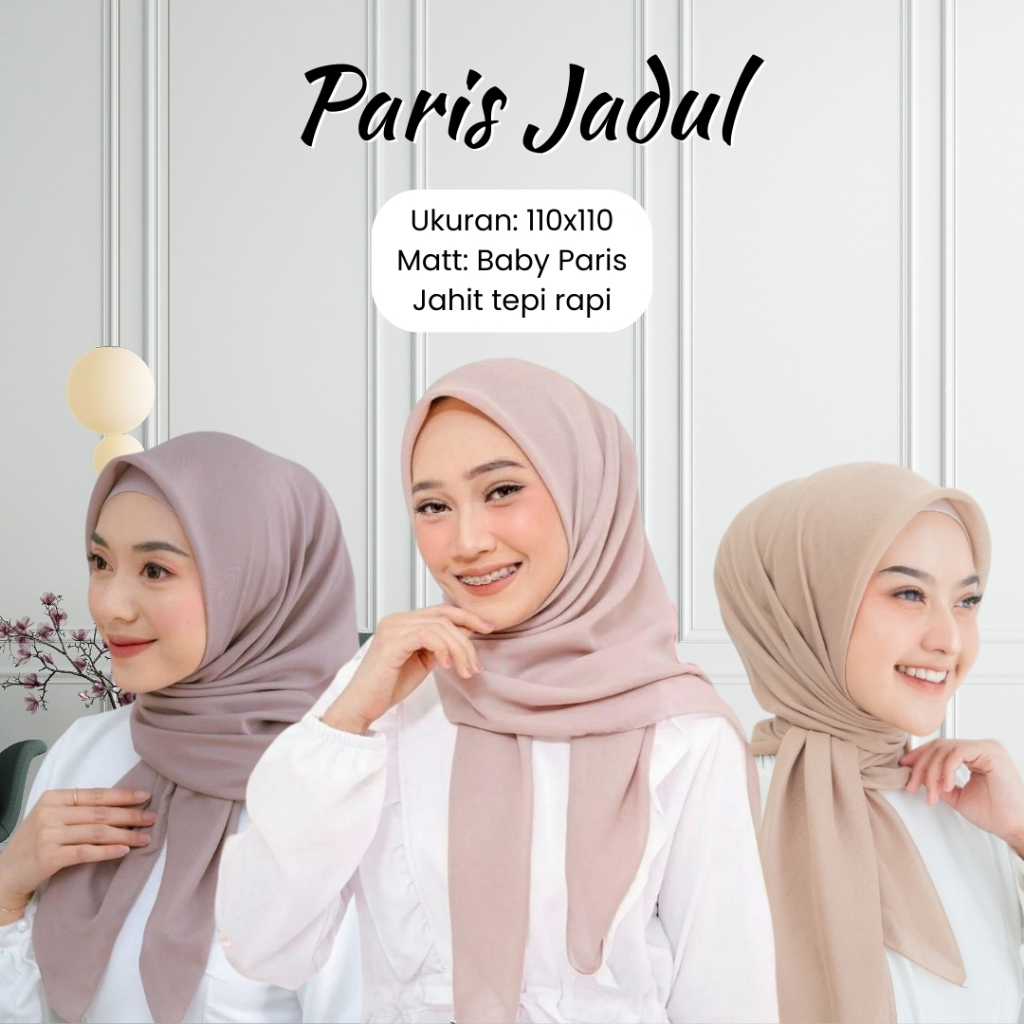 KEYVA-HIJAB SEGIEMPAT PARIS JADUL, PARIS BASIC JAHIT TEPI, MUDAH DI BENTUK