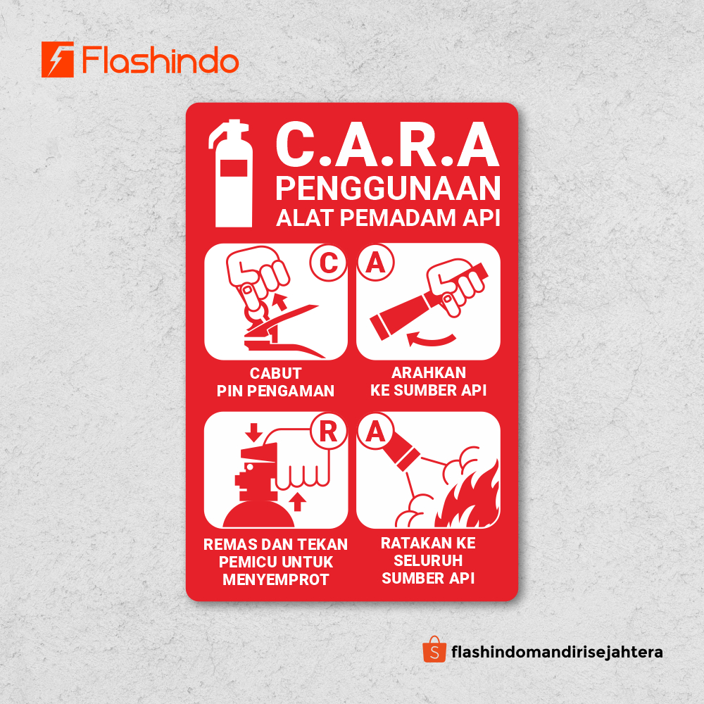 Signboard / Sign K3 Akrilik Plang Tulisan Cara Penggunaan Fire Extinguisher/Alat Pemadam Api Ringan 