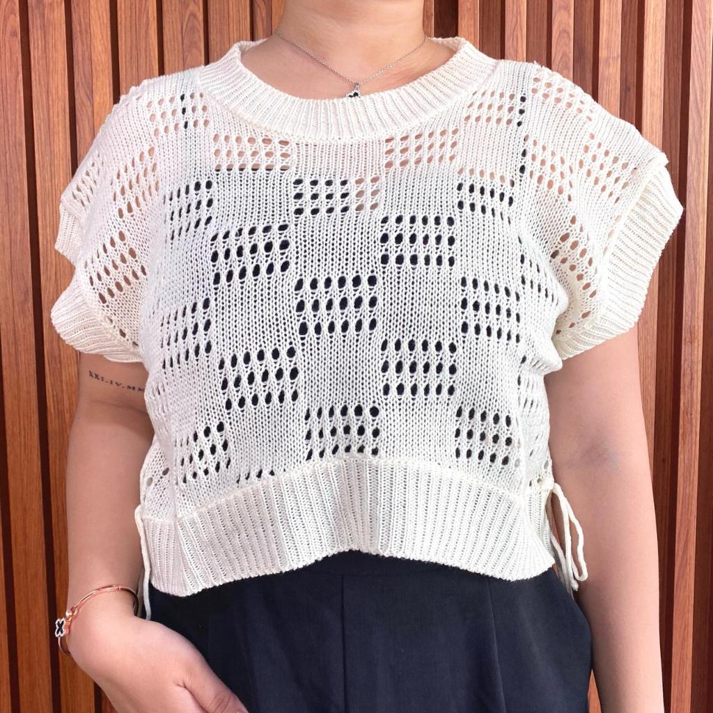 MOON VEST KNIT / ROMPI CROP JARING SQUARE RAJUT Wanita Top Atasan Outer atasan rajut Panjang Oversiz