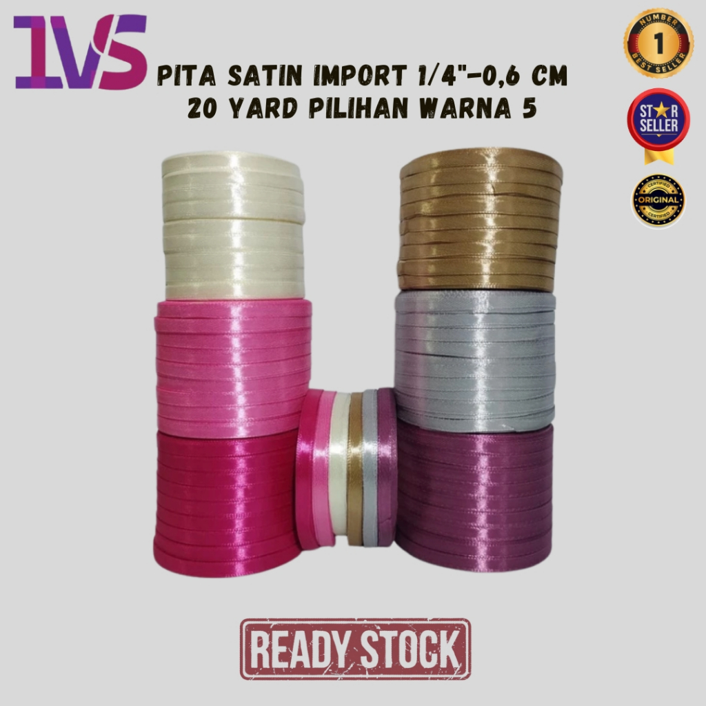 

Pita Satin Import 1/4"-0,6 Cm 20 Yard Pilihan Warna 5 Premium Product (Per 1 Rol)