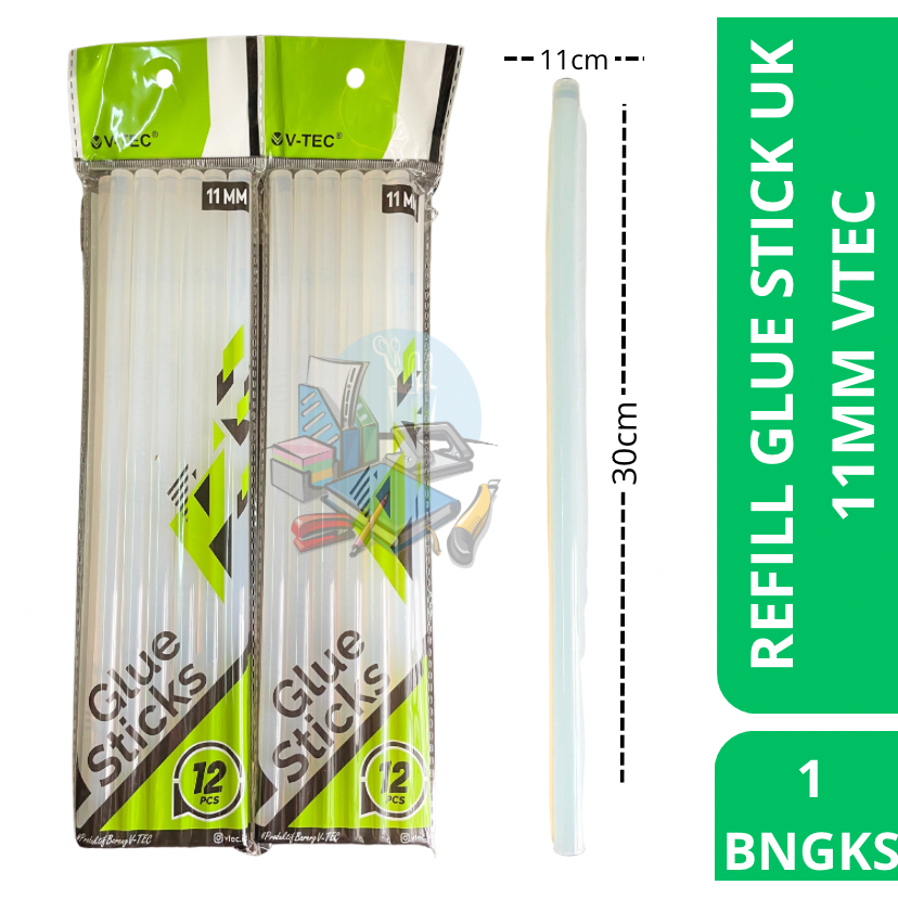 

[1 BUNGKUS] Refill Lem Bakar Tembak Bening Glue Sticks Ukuran Besar 11mm Isi 12 Pcs Vtec