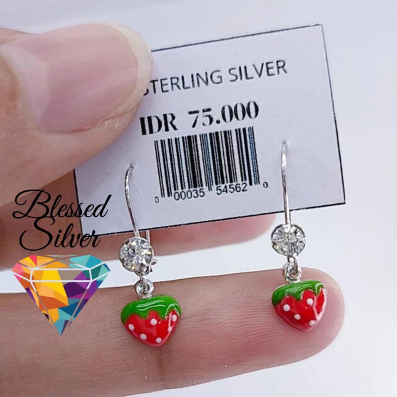 ANTING ANAK PERAK ASLI 925  LAPIS EMAS ETALASE STRAWBERRY