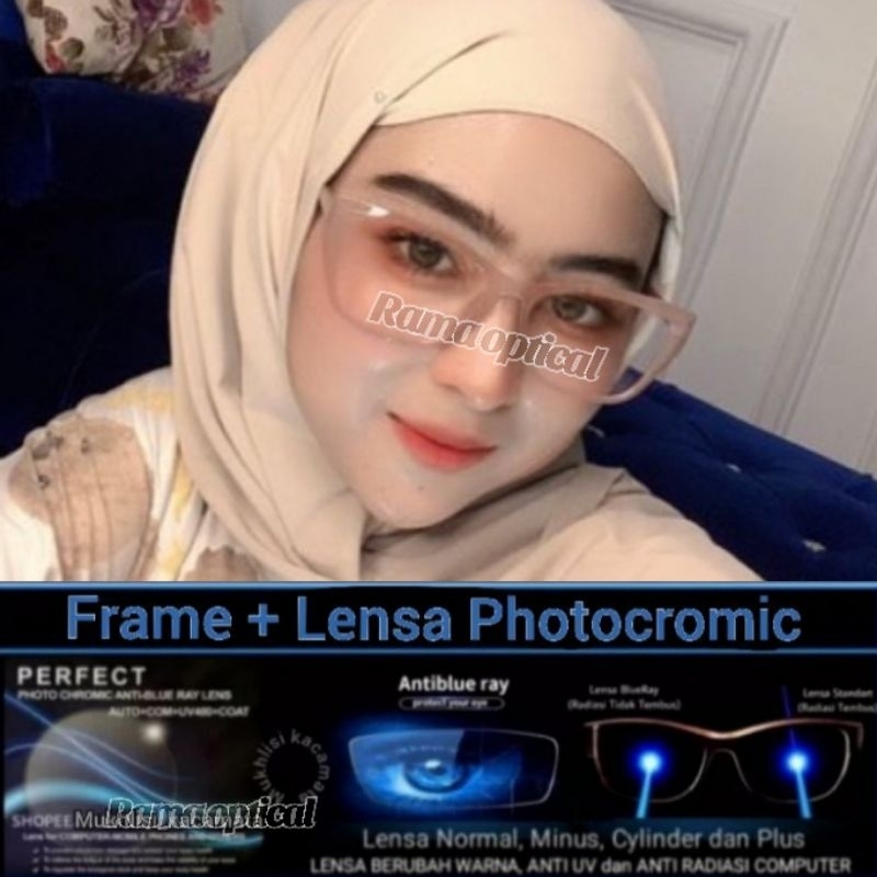 PAKET PHOTOCROMIC | kacamata minus | kode 3336| cate eye ANTIRADIASI lensa Blu-ray kacamata blucormi