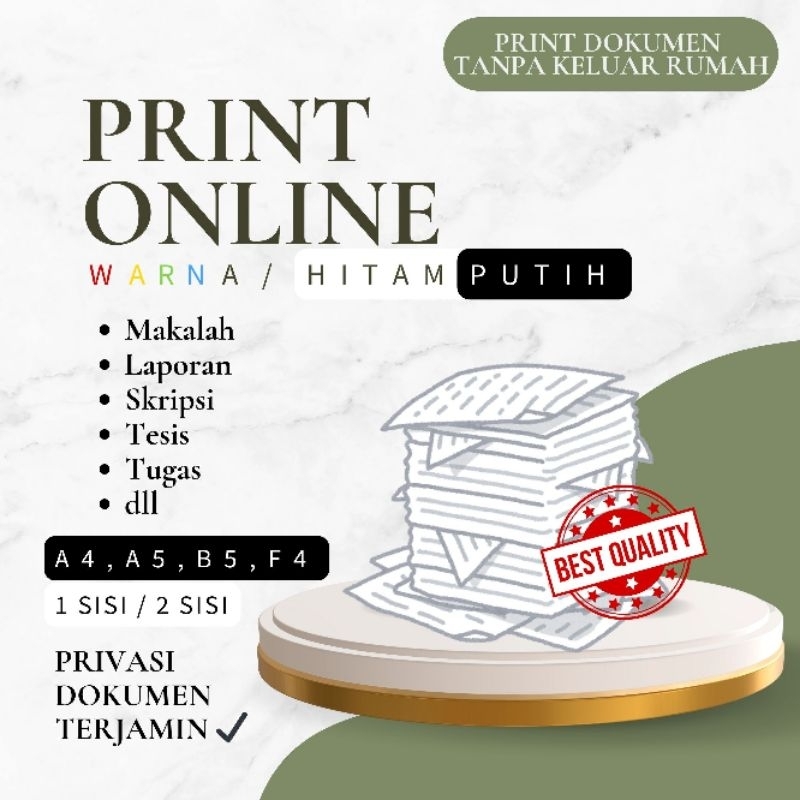 

PRINT HITAM PUTIH PRINT WARNA MURAH A4 F4 A5 DOKUMEN TESIS LAPORAN SKRIPSI MAKALAH PRINT BW