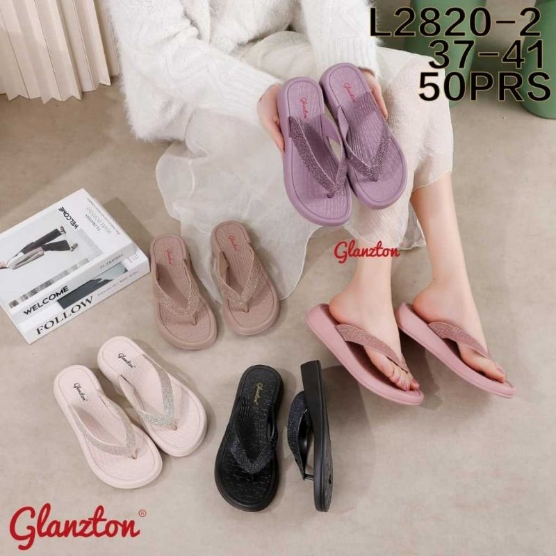 Glanzton L2820 Sandal Jepit Tali Gliter Tebal Sol 3cm Sandal Jelly Karet Wanita Terbaru