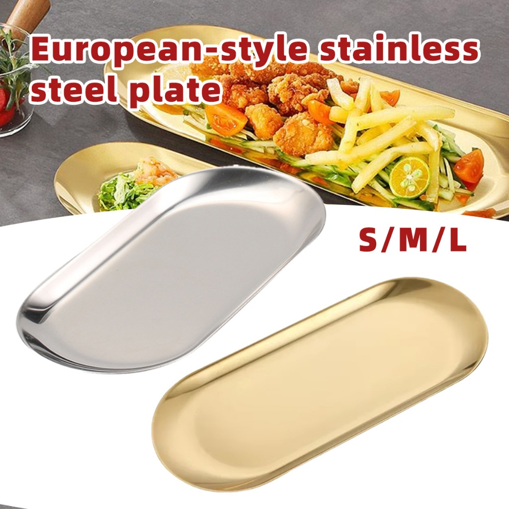 Nampan cantik Stainless Steel Aesthetic Nampan Cafe Restorant melamin Ringan Roti BBQ Buah Nampan [S