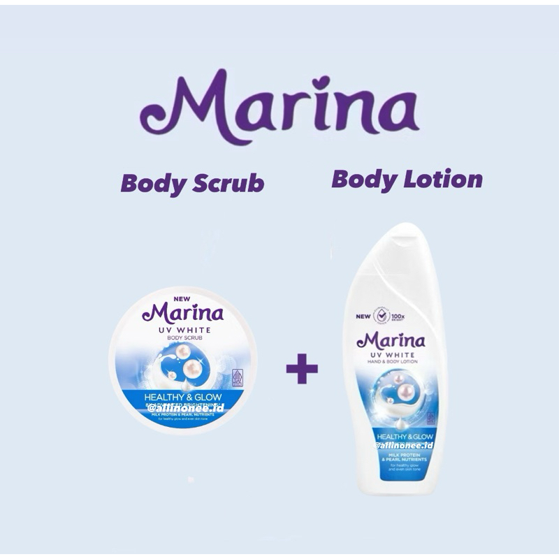 [Bundling] Marina Hand Body Lotion Healthy Glow + Marina Body Scrub Lulur Healthy Glow Marina Biru