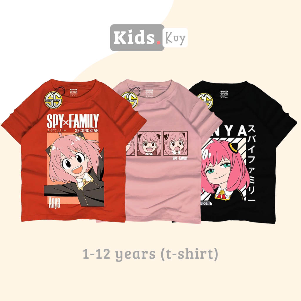 KIDS.KUY Kaos Distro Anak Perempuan Premium Usia 1-12 Tahun Motif Anya SPX Family Secondstar