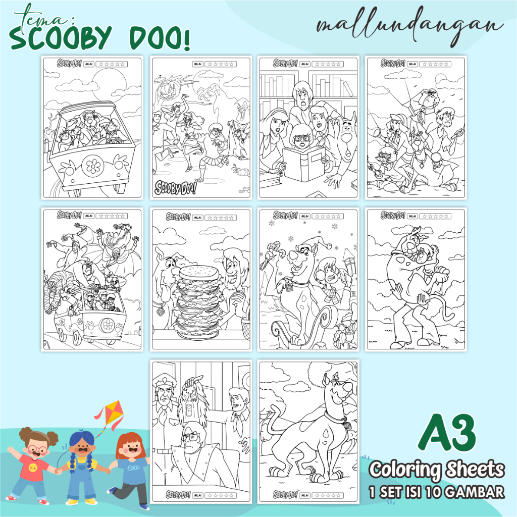

LEMBARAN MEWARNAI ANAK A3 - TEMA SCOOBY DOO - PAPER COLORING SHEETS FOR KIDS