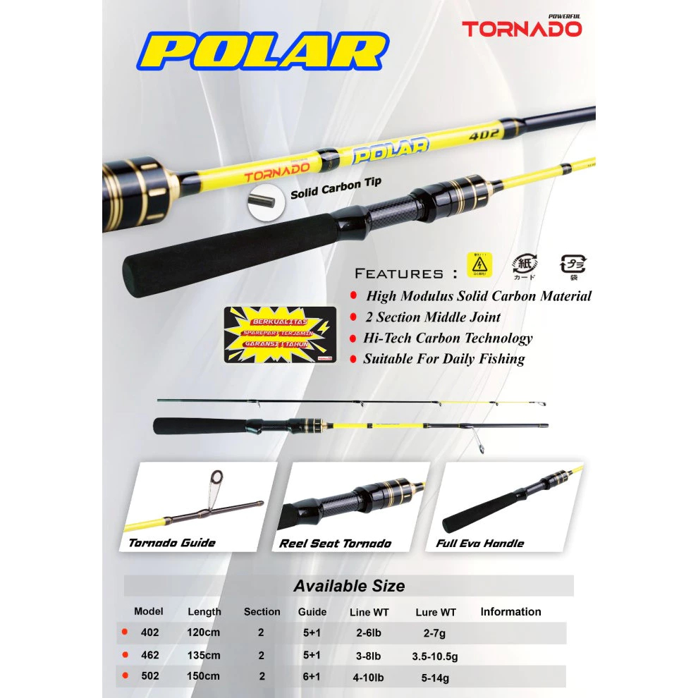 Joran Pancing Spinning Carbon Solid TORNADO Master King 120cm (Cocok Untuk Udang & Ikan)