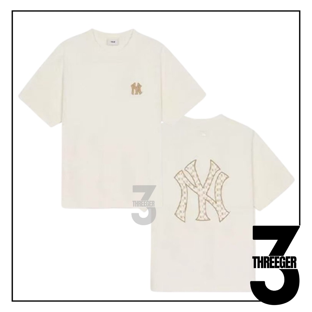 MLB NY Yankees Classic Monogram Logo Tee Cream Original / Kaos MLB Original