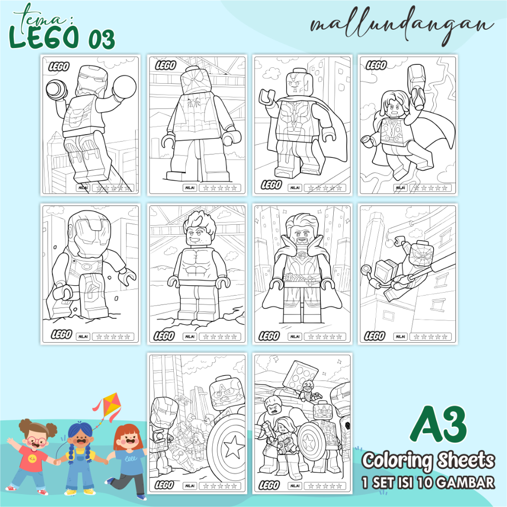 

LEMBARAN MEWARNAI ANAK A3 - TEMA LEGO 03 - PAPER COLORING SHEETS FOR KIDS