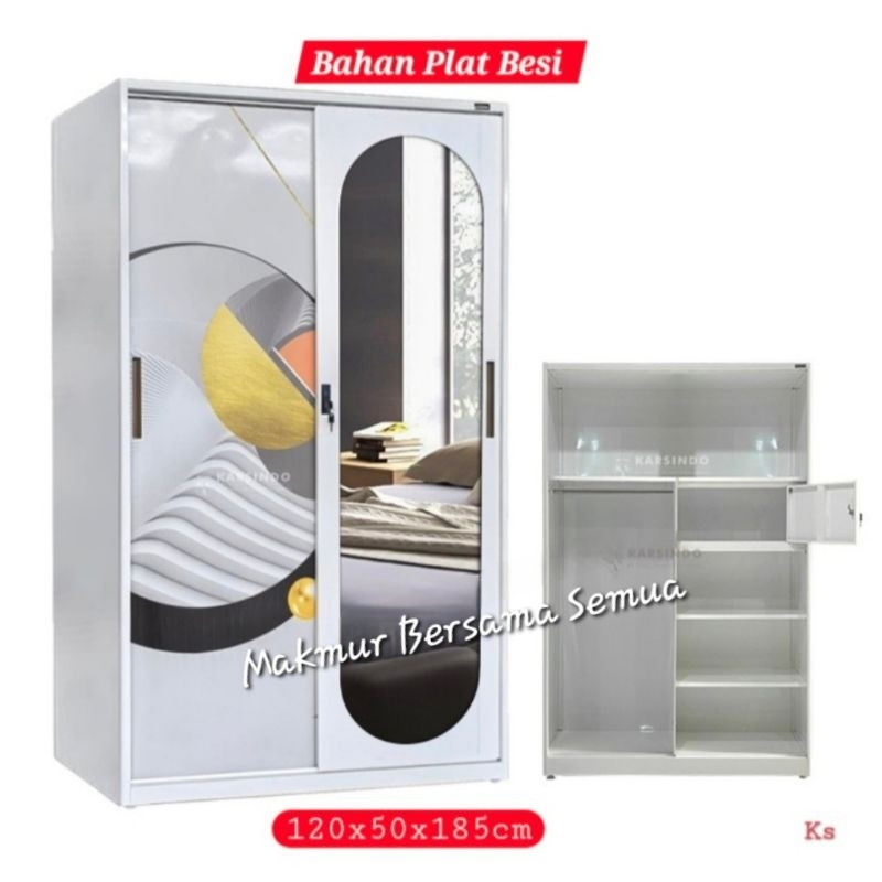 Lemari Pakaian Plat Besi Sliding 120cm, Lemari Baju, Lemari Anti Rayap, Lemari Tahan Banjir, Lemari 