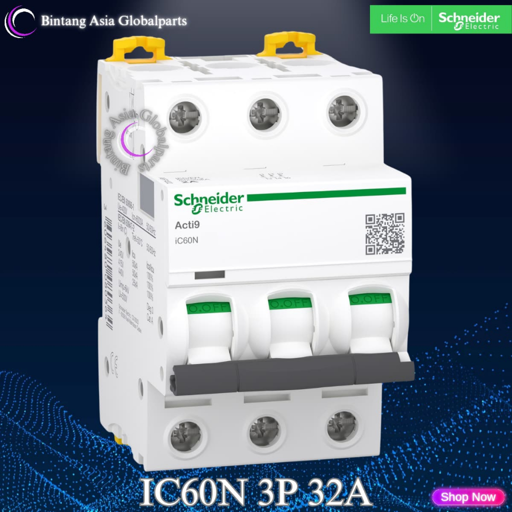 MCB 3p 32a Schneider iC60N Original / MCB 3 Phase 32 Ampere A9F74332 / MCB 3 Pole 32a 6kA